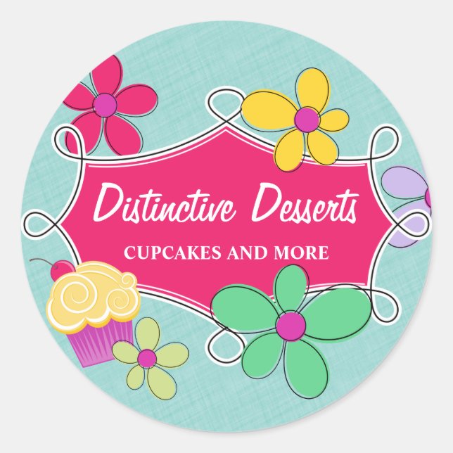 Sticker Rond Cupcake Whimsical Floral Baking Box Seals (Devant)