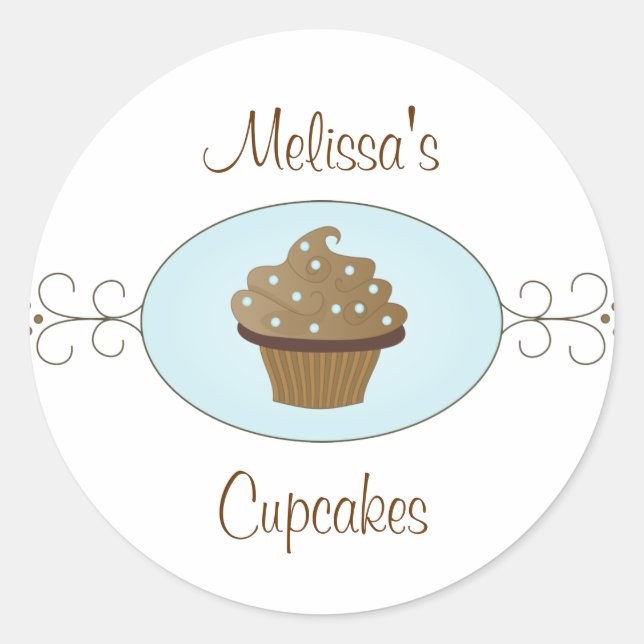 Sticker Rond Cupcakes Bleus Fancy (Devant)