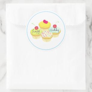 Sticker Rond Cupcakes de Joyeux Anniversaire