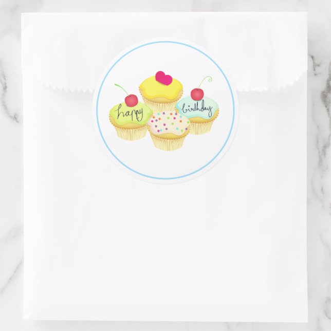 Sticker Rond Cupcakes de Joyeux Anniversaire (Sac)