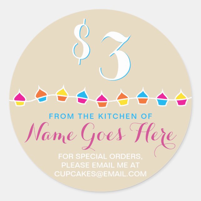 Sticker Rond CUPCAKES de la cuisine des prix (Devant)