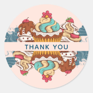 Sticker Rond Cupcakes de style rétro Merci dessert doux