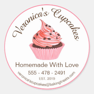Sticker Rond Cupcakes Maison Avec Amour Avec Coordonnées