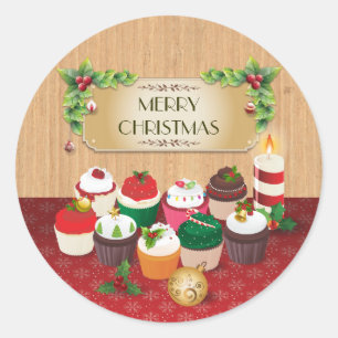 Sticker Rond Cupcakes Noël