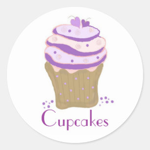 Sticker Rond Cupcakes rose et violet