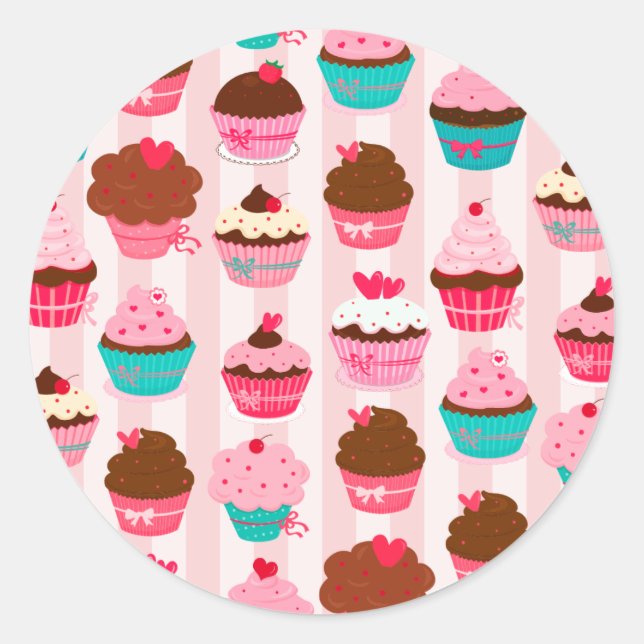 Sticker Rond Cupcakes Rose Moderne Fille (Devant)