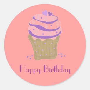 Sticker Rond Cupcakes Tourbillon Rose et Violet