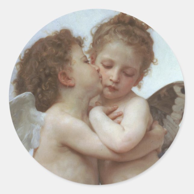 Sticker Rond Cupid and Psyche as children - William Bouguereau (Devant)