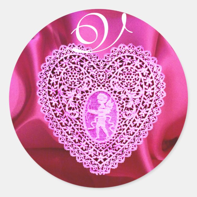 Sticker Rond CUPID LACE COEUR SOIE FUCHSIA VÊTEMENT, Violet ros (Devant)