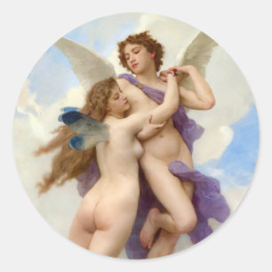 Sticker Rond Cupide et Psyché Vintage Bouguereau