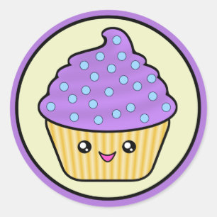 Sticker Rond Cuppy Cake Purple Kawaii
