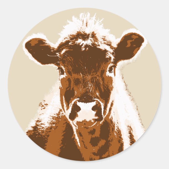 Sticker Rond Curieux Brown Cow Farm (Devant)