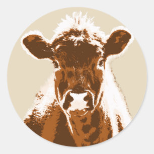 Sticker Rond Curieux Brown Cow Farm