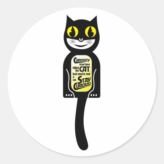 Sticker Rond Curieux chat noir jaune (Devant)