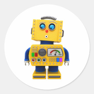 Sticker Rond Curieux robot jouet regardant vers le bas