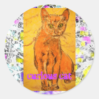 Sticker Rond curieux slogan de chat