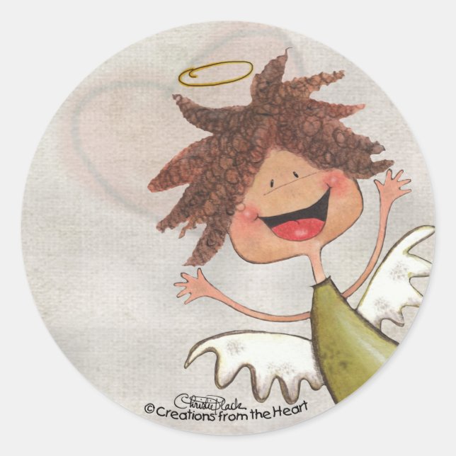 Sticker Rond Curly Haired Angel-Priez pour aujourd'hui, tous le (Devant)