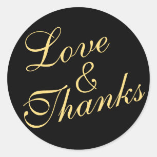 Sticker Rond Cursive Love & Thanks Mariage Gold & Black