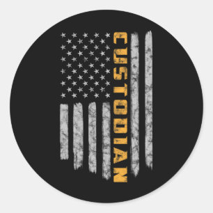 Sticker Rond Custodian American Flag USA Janitor School