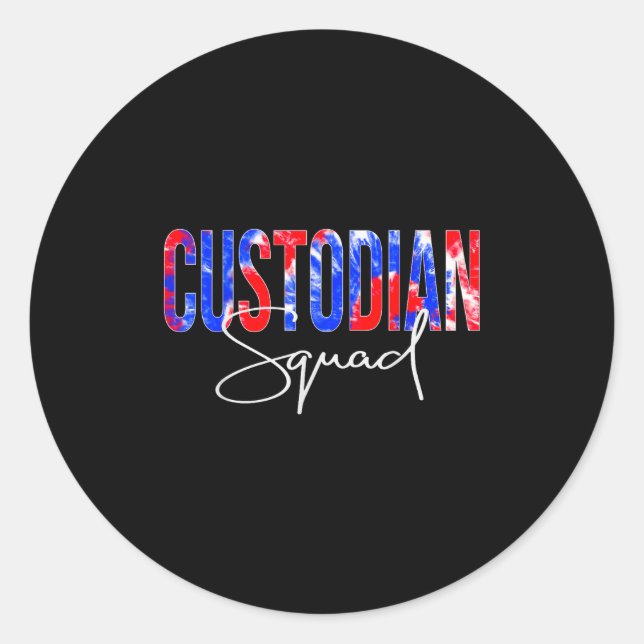 Sticker Rond Custodian Squad Tie Dye Back To School Women Appre (Devant)