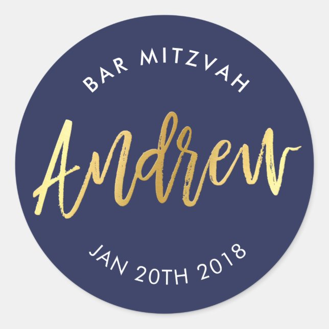 Sticker Rond CUSTOM Bar Mitzvah pour Andrew navy + or (Devant)