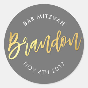 Sticker Rond CUSTOM Bar Mitzvah pour Brandon gris + or
