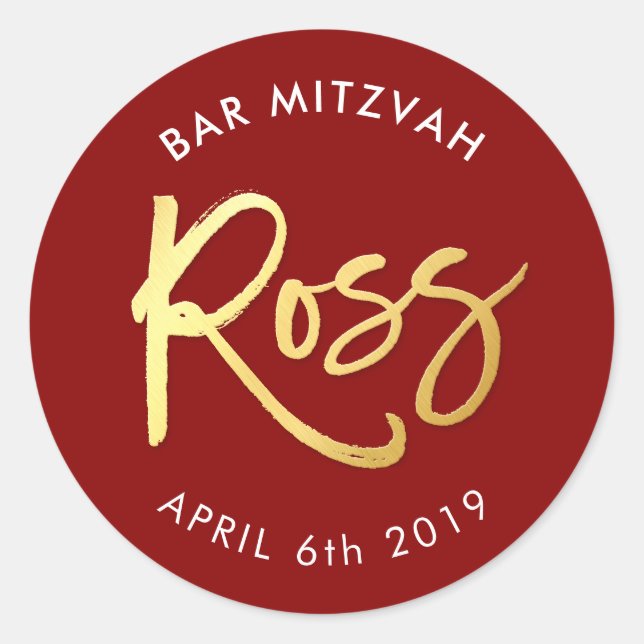 Sticker Rond CUSTOM Bar Mitzvah pour Ross rouge + faux or (Devant)
