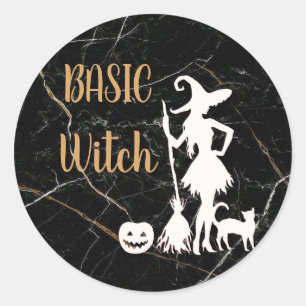 Sticker Rond Custom BASIC WITCH w Chat Funny Cool Aesthétique C
