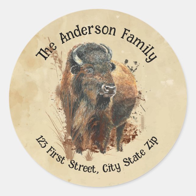 Sticker Rond Custom Bison Buffalo Faune Nature Art animal (Devant)