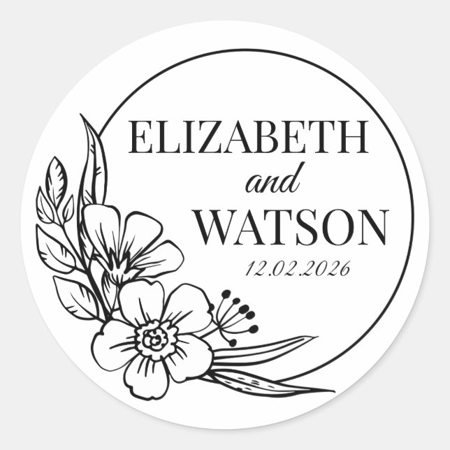 Sticker Rond Custom Black and White Wedding Create Your Own DIY (Devant)