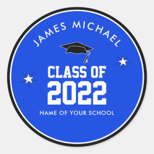 Sticker Rond Custom Blue Class of High School Graduation