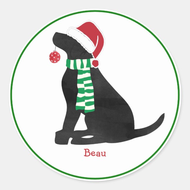Sticker Rond Custom Christmas Black Labrador Holiday Dog (Devant)