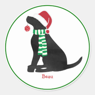 Sticker Rond Custom Christmas Black Labrador Holiday Dog