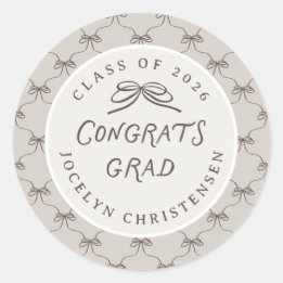 Sticker Rond Custom Cream Taupe Coquette Bow Congrats Grad