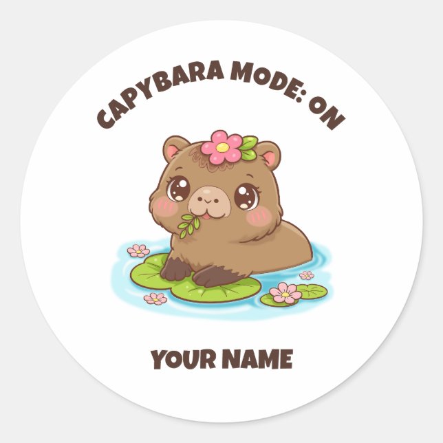 Sticker Rond Custom Cute Kawaii Capybara Mode (Devant)
