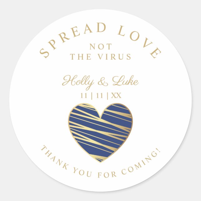 Sticker Rond Custom Dark Blue Heart Wedding Sanitizer Hands (Devant)
