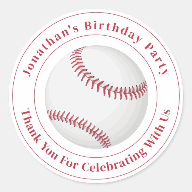Sticker Rond Custom Details Baseball Ball Sport Birthday Event (Devant)