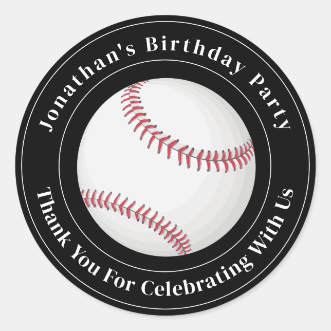 Sticker Rond Custom Details Baseball Ball Sport Birthday Event (Devant)