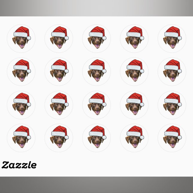 Sticker Rond Custom Dog Face Photo Santa Hat Christmas (Créateur téléchargé)