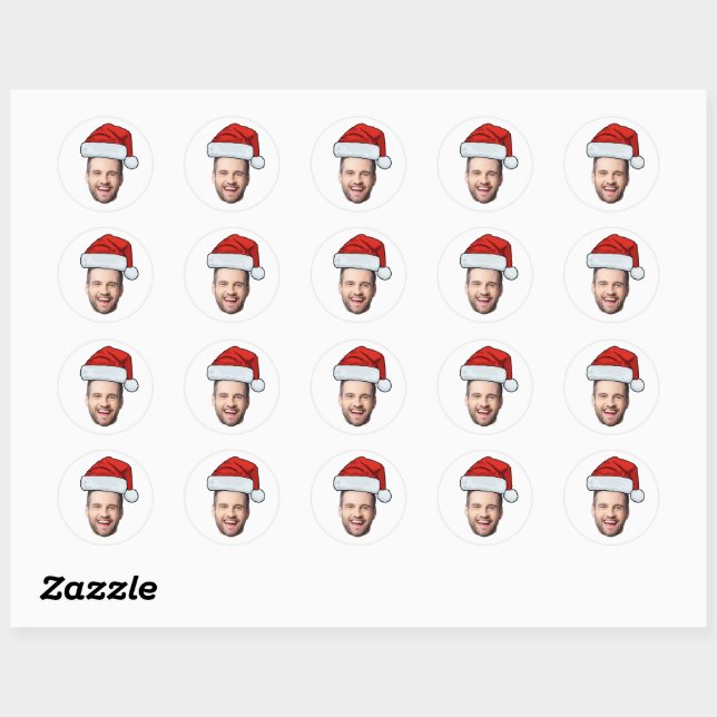 Sticker Rond Custom Face Photo Santa Claus Hat Christmas (Feuille)