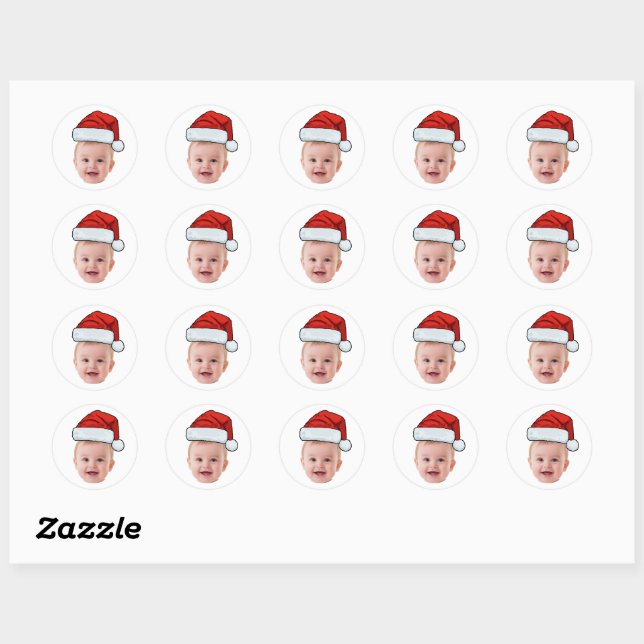 Sticker Rond Custom Face Photo Santa Hat Christmas (Feuille)