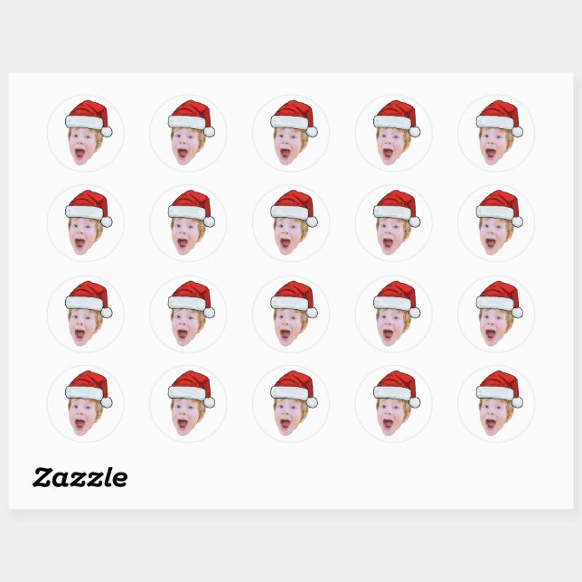 Sticker Rond Custom Face Santa Hat Stickers, Photo Christmas (Feuille)