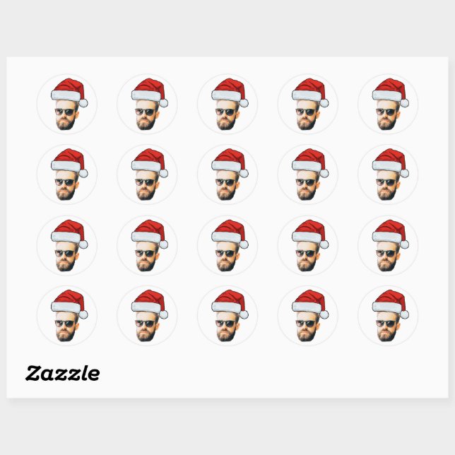 Sticker Rond Custom Face Stickers, Photo Santa Hat Christmas (Feuille)