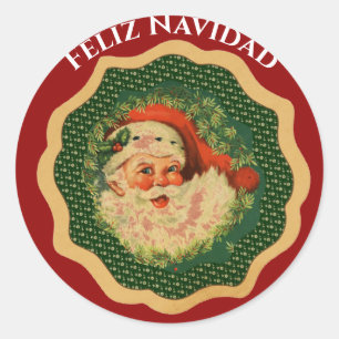 Sticker Rond Custom Feliz Navidad Vintage Noël Père Noël