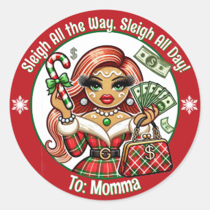 Sticker Rond Custom Glam Diva Gingerbread Noël Tags cadeaux