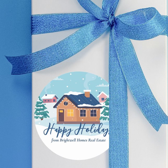 Sticker Rond Custom Happy Holidays Immobilier Société Cadeau (Créateur téléchargé)