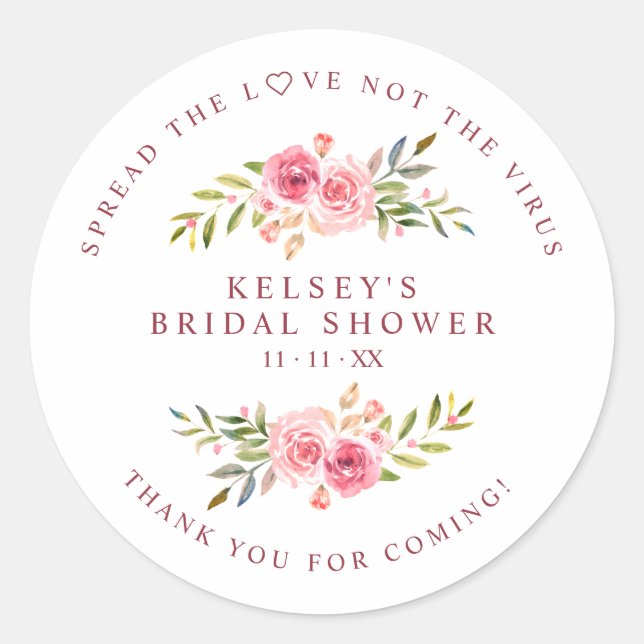 Sticker Rond Custom Pink Garland Wreath Bridal Shower Sanitizer (Devant)