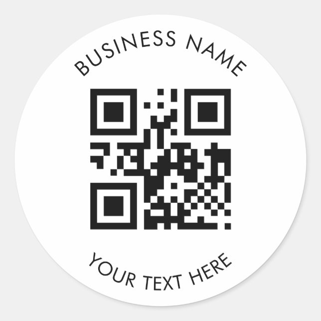 Sticker Rond Custom QR Code Business and Text Promotion White (Devant)