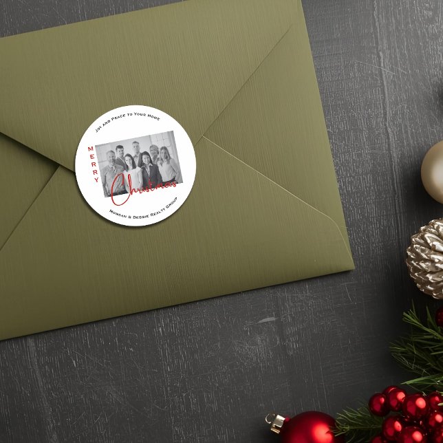 Sticker Rond Custom Real Estate Christmas Greeting Chic Photo  (Créateur téléchargé)