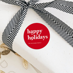 Sticker Rond Custom Red Happy Holidays Noël